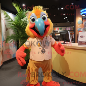 Peach Macaw maskot kostume...