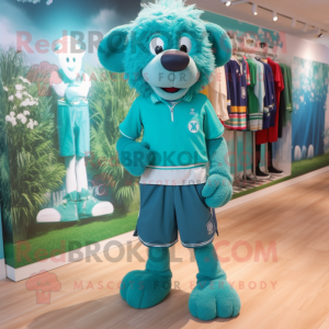 Teal Bunch Of Shamrocks mascot costume character dressed with a Bermuda Shorts and Anklets