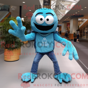 Cyan Spider maskot kostume...