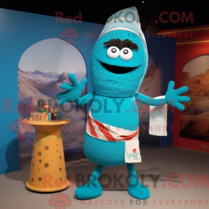 Cyan Paella mascot costume...