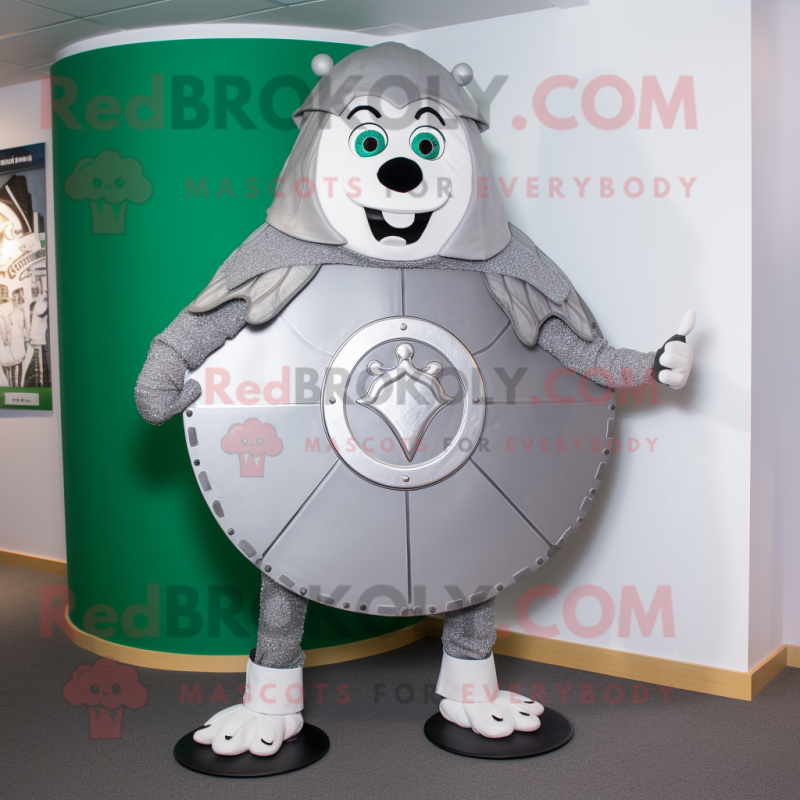 Silver Celtic Shield mascot costume character dressed with a Trousers and Ties