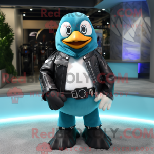Cyan Penguin mascot costume...