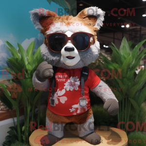 Grå rød Panda maskot...