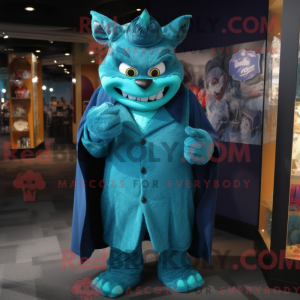 Teal Devil mascot costume...