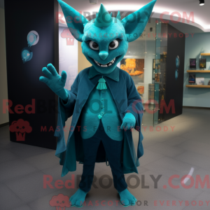 Teal Devil mascot costume...