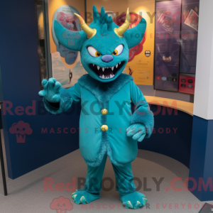 Teal Devil mascot costume...