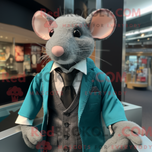 Teal Rat mascot costume...