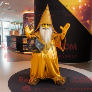 Gold Wizard maskot kostume...