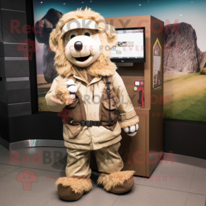 Beige Bagels mascot costume character dressed with a Parka and Wallets