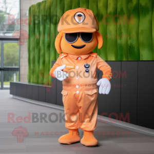 Peach Para Commando mascot costume character dressed with a Dress and Caps