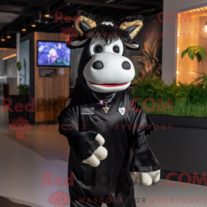 Sort Guernsey Cow maskot...