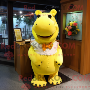 Gul flodhest maskot kostume...