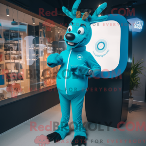 Cyan Elk maskot kostume...