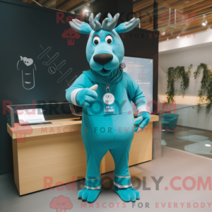 Cyan Elk mascot costume...