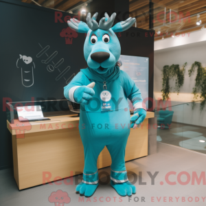 Cyan Elk maskotdraktfigur...