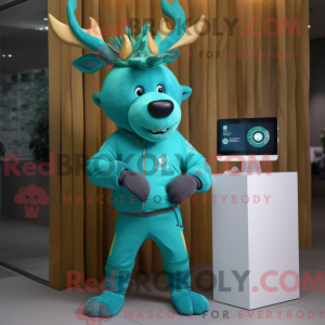 Cyan Elk mascot costume...