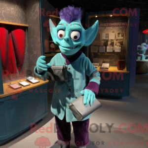 Teal Vampire mascot costume...