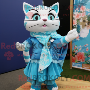 Cyan Cat maskot kostume...