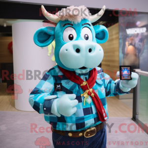 Cyan Cow mascot costume...