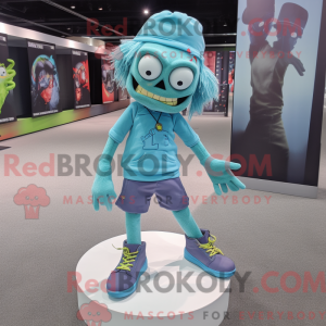 Cyan Zombie mascot costume...