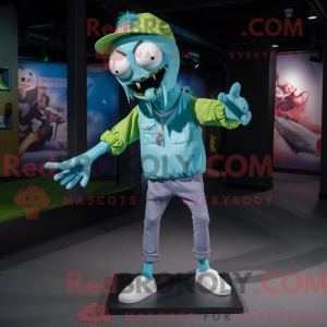 Cyan Zombie maskot kostume...