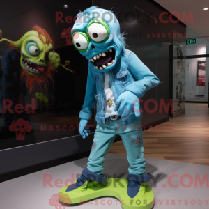 Cyan Zombie mascot costume...