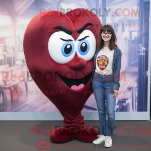 Maroon Heart mascot costume...