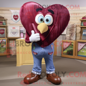 Maroon Heart mascot costume...