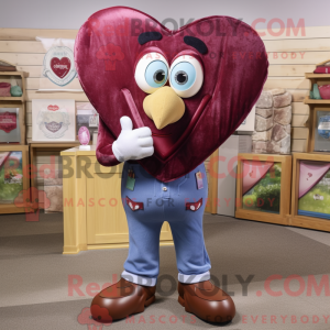 Maroon Heart maskot kostume...