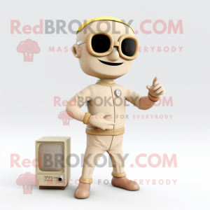 Beige TV maskot drakt figur...