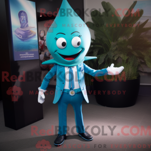 Cyan Ray mascot costume...
