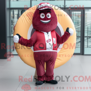 Maroon Donut mascot costume...