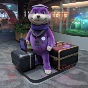 Purple Otter maskot kostym...