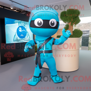 Cyan Ninja maskot kostume...