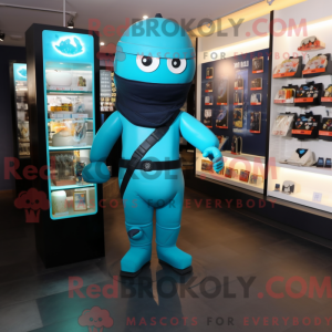 Cyan Ninja mascot costume...
