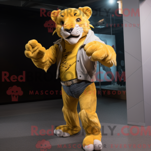 Gul Smilodon maskot kostume...