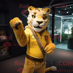 Gul Smilodon maskot kostume...