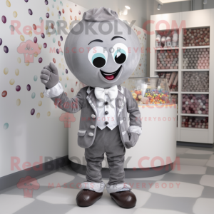 Gray Candy mascot costume character dressed with a Playsuit and Ties