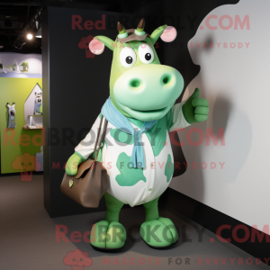 Green Cow mascot costume...