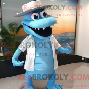 Sky Blue Crocodile mascot...