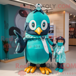 Teal Penguin mascot costume...