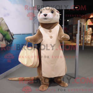 Beige Otter maskot kostume...