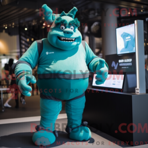 Teal Ogre mascot costume...