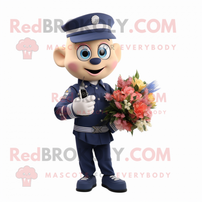 Navy Bouquet Of Flowers mascot costume character dressed with a Oxford Shirt and Digital watches