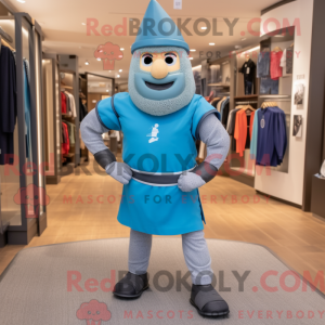 Cyan Medieval Knight mascot...