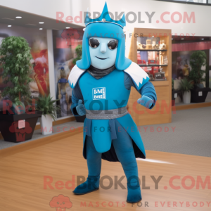 Cyan Medieval Knight mascot...