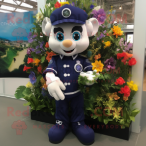 Navy Bouquet Of Flowers mascot costume character dressed with a Oxford Shirt and Digital watches