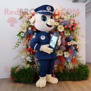 Navy Bouquet Of Flowers mascot costume character dressed with a Oxford Shirt and Digital watches