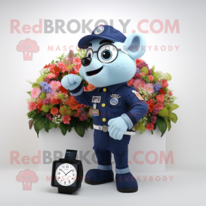 Navy Bouquet Of Flowers mascot costume character dressed with a Oxford Shirt and Digital watches