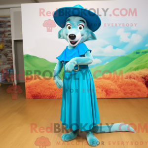 Cyan Dingo mascot costume...